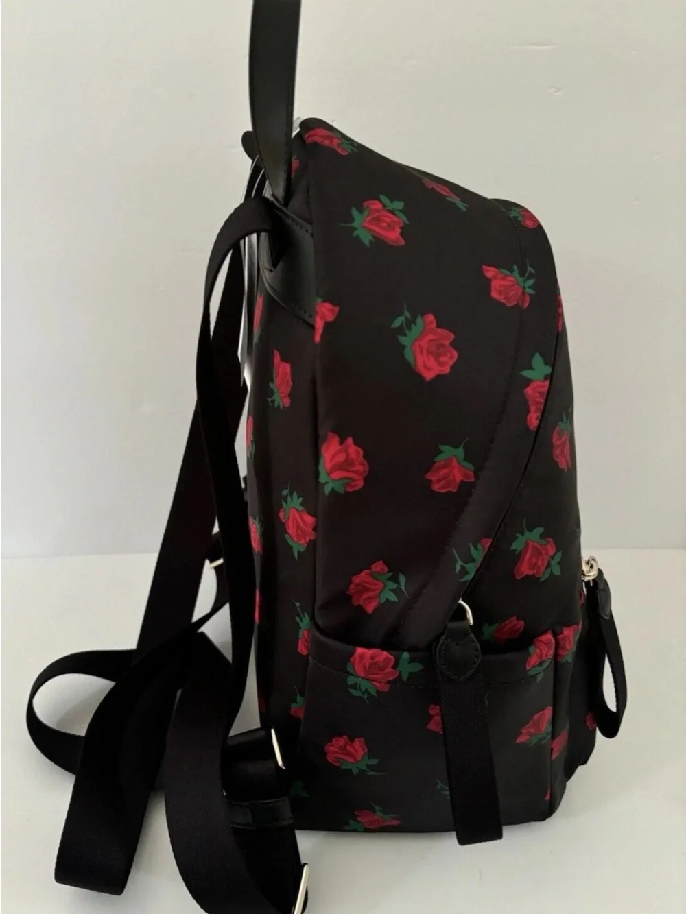 kate spade Black and Red Rose Print Mini Backpack
